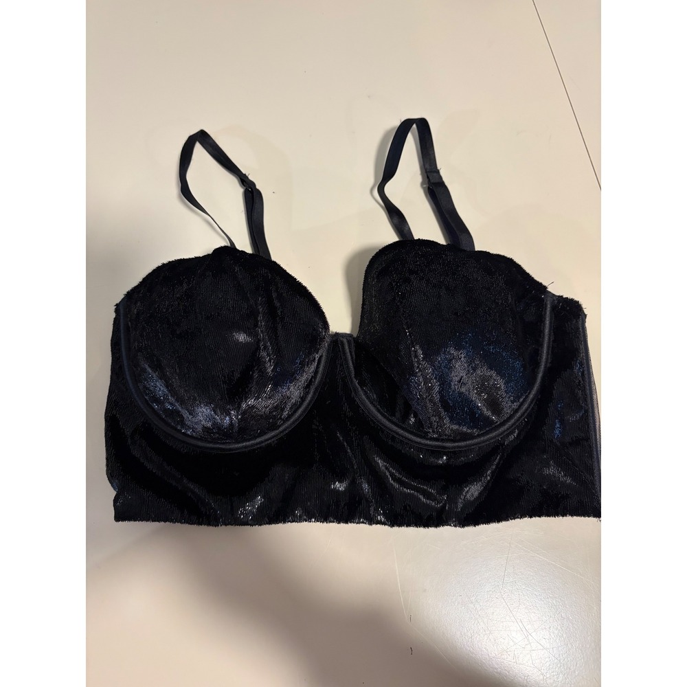Victorias Secret Very Sexy Balconette Bra Black Velvet Shimmer 34C Longline